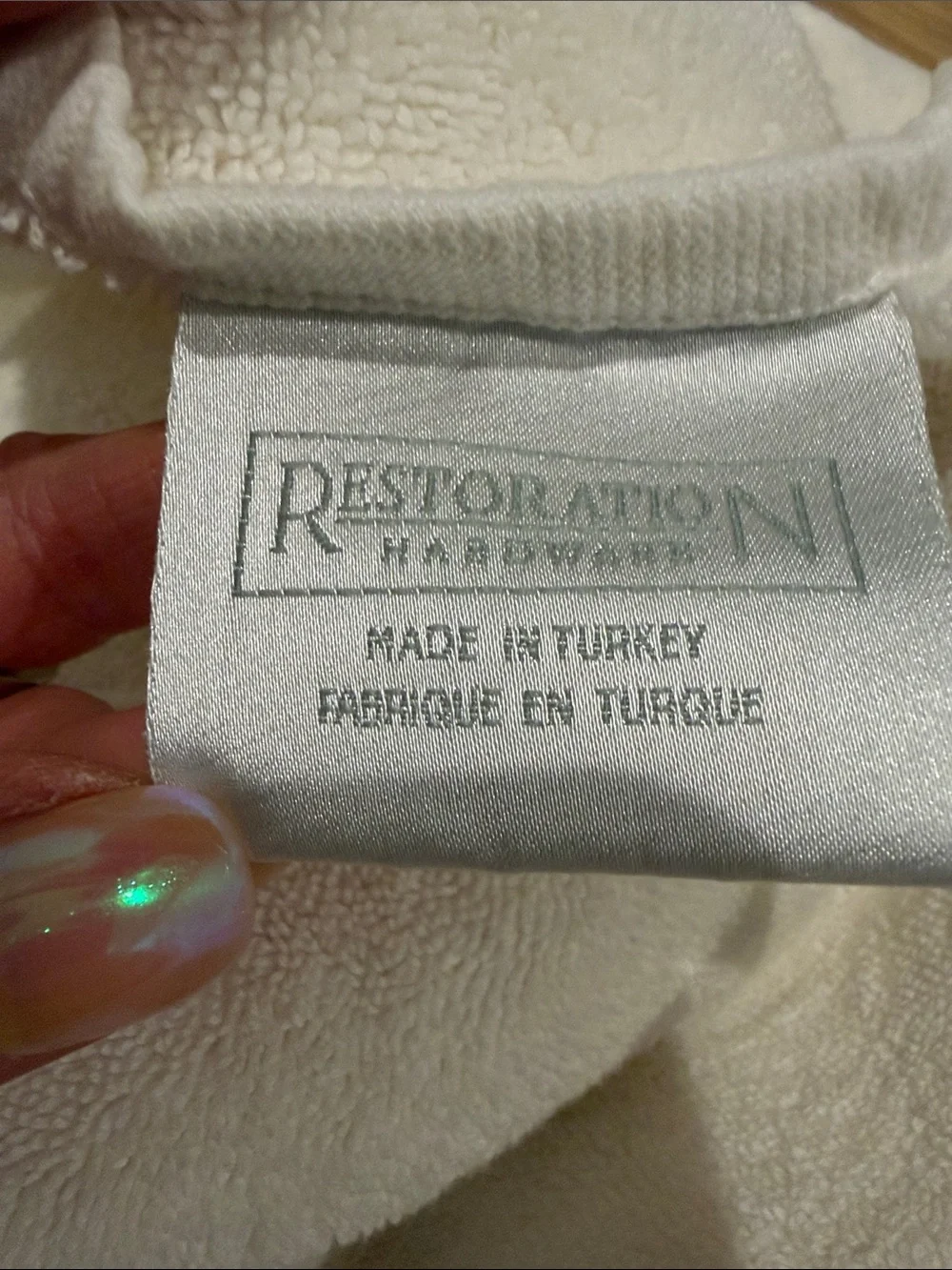6 Restoration Hardware Cream Hand Towels with Grayish blue Stripe
